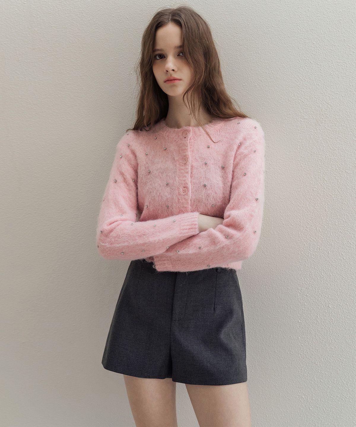 로트르드민(LAUTREDE MIN) Bijou Mohair Pink Cardigan