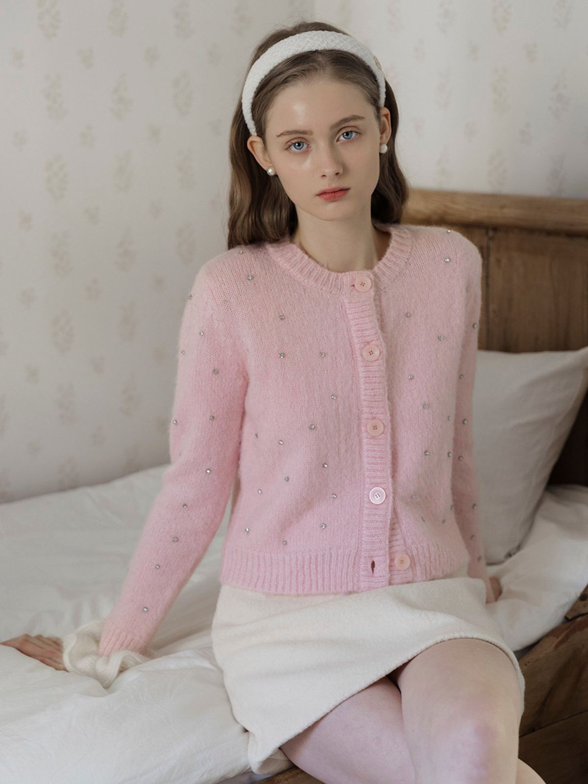 로트르드민(LAUTREDE MIN) Bijou Mohair Pink Cardigan
