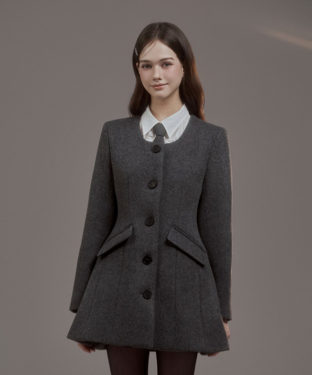 마우솔레움(MAU SOLEUM) Emma String Round Neck Coat - Grey