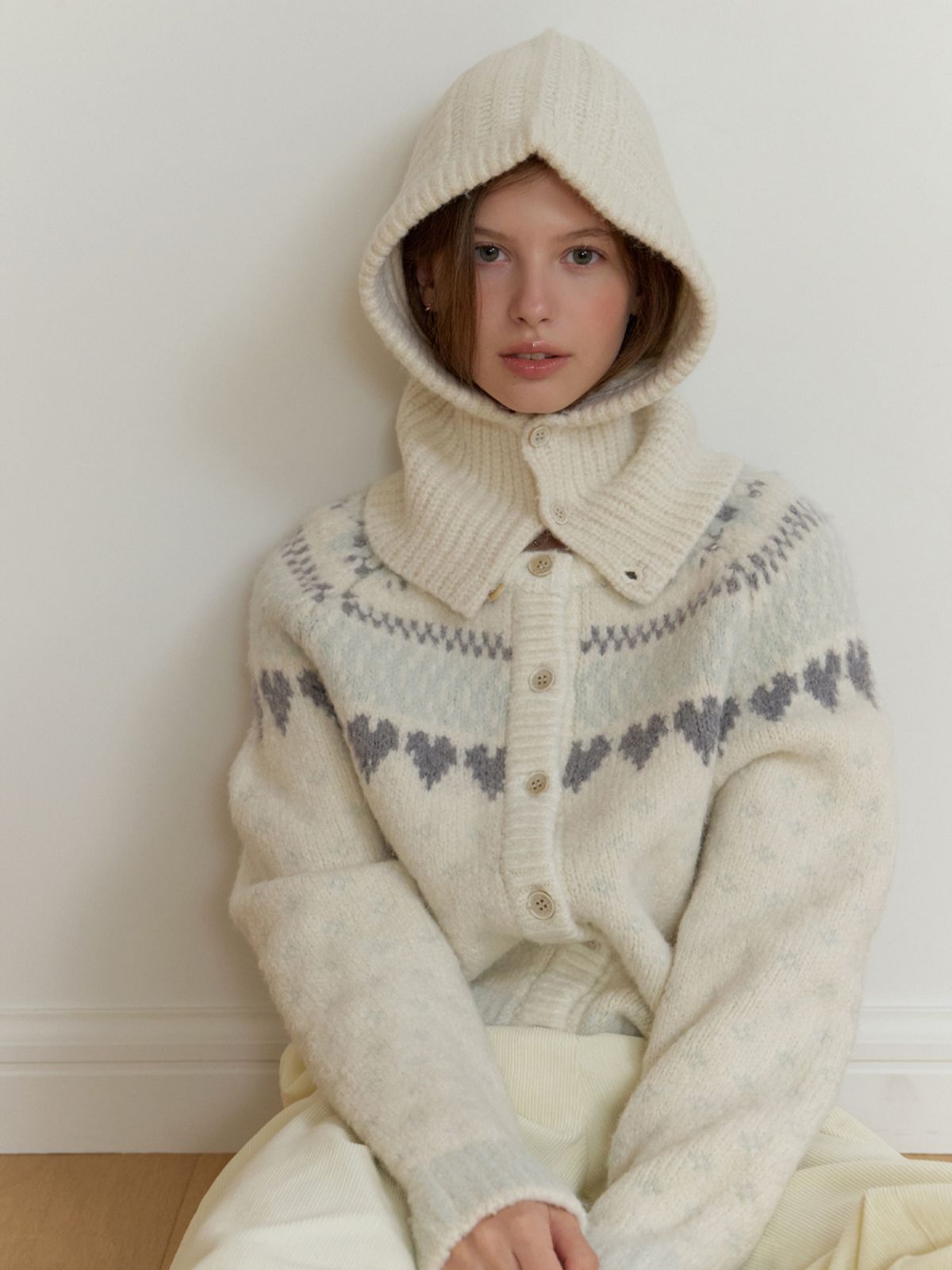 리엘(RE L) Luvv knit balaclava set_2piece (cream)