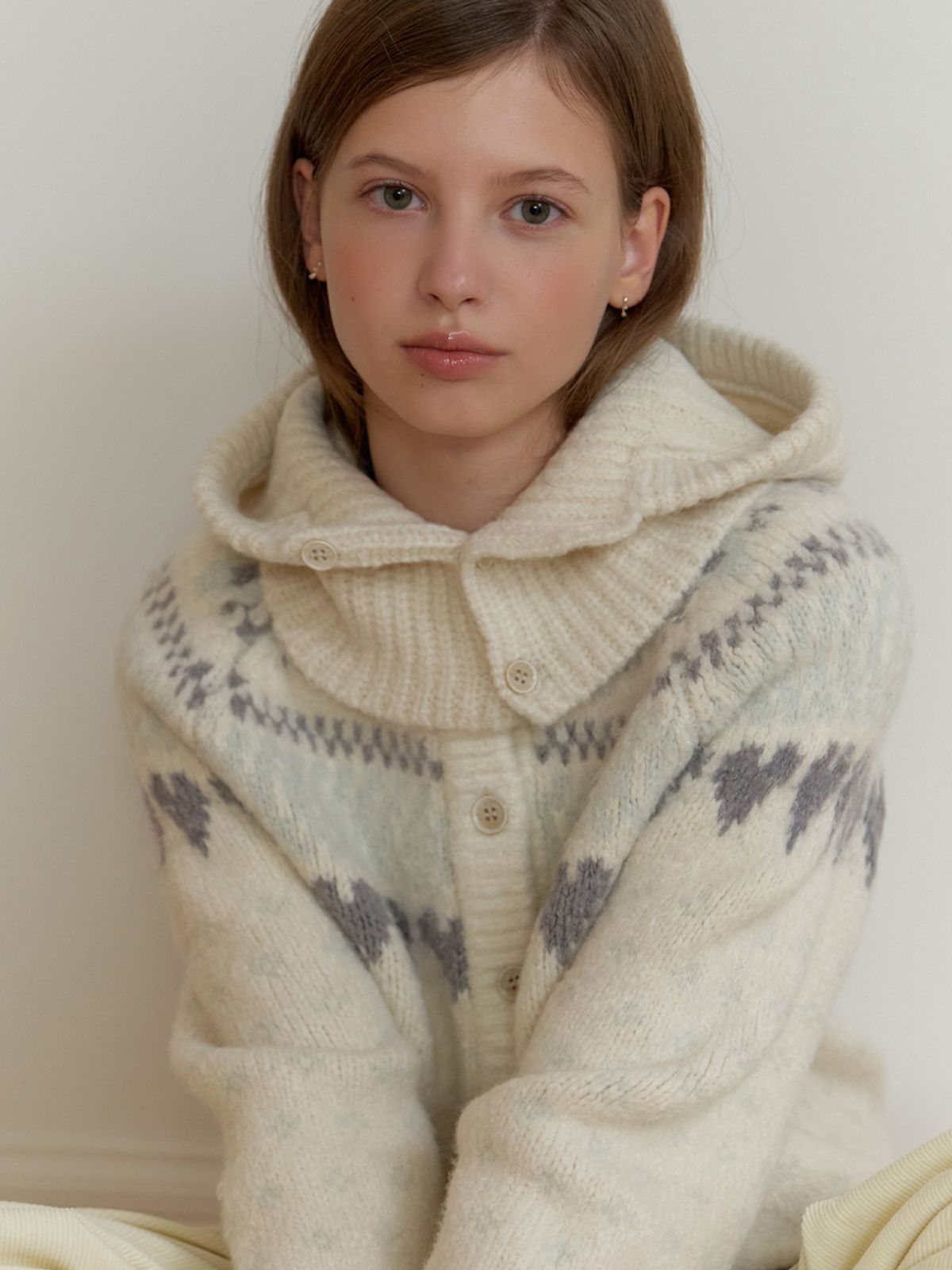 리엘(RE L) Luvv knit balaclava set_2piece (cream)