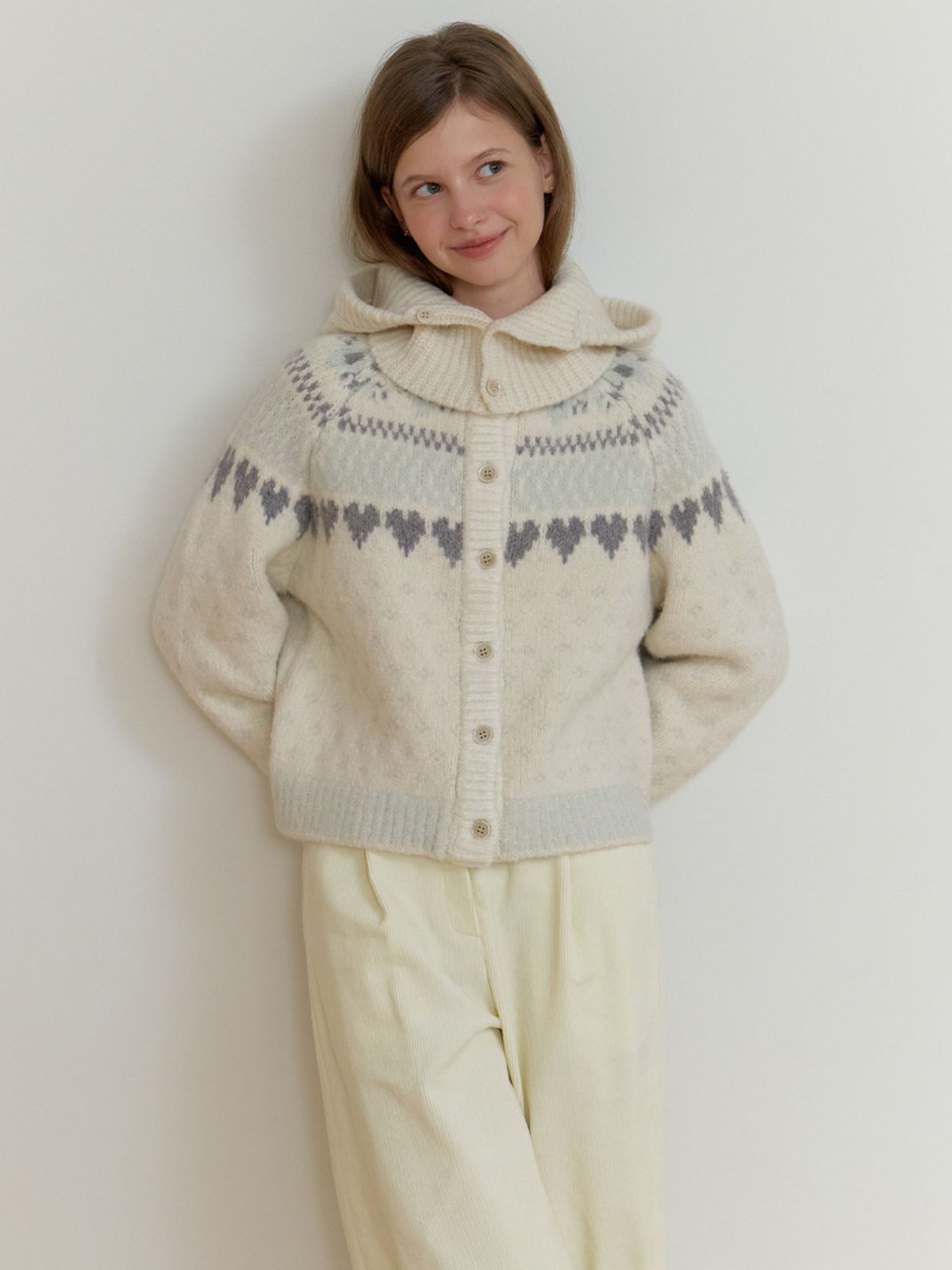 리엘(RE L) Luvv knit balaclava set_2piece (cream)