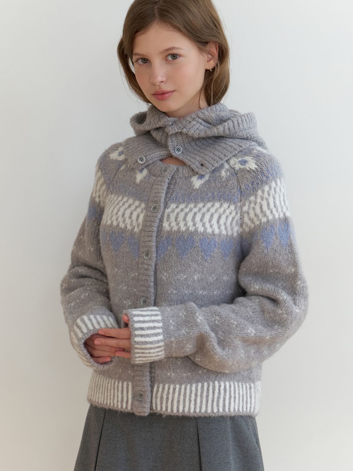 리엘(RE L) Luvv knit balaclava set_2piece (gray)