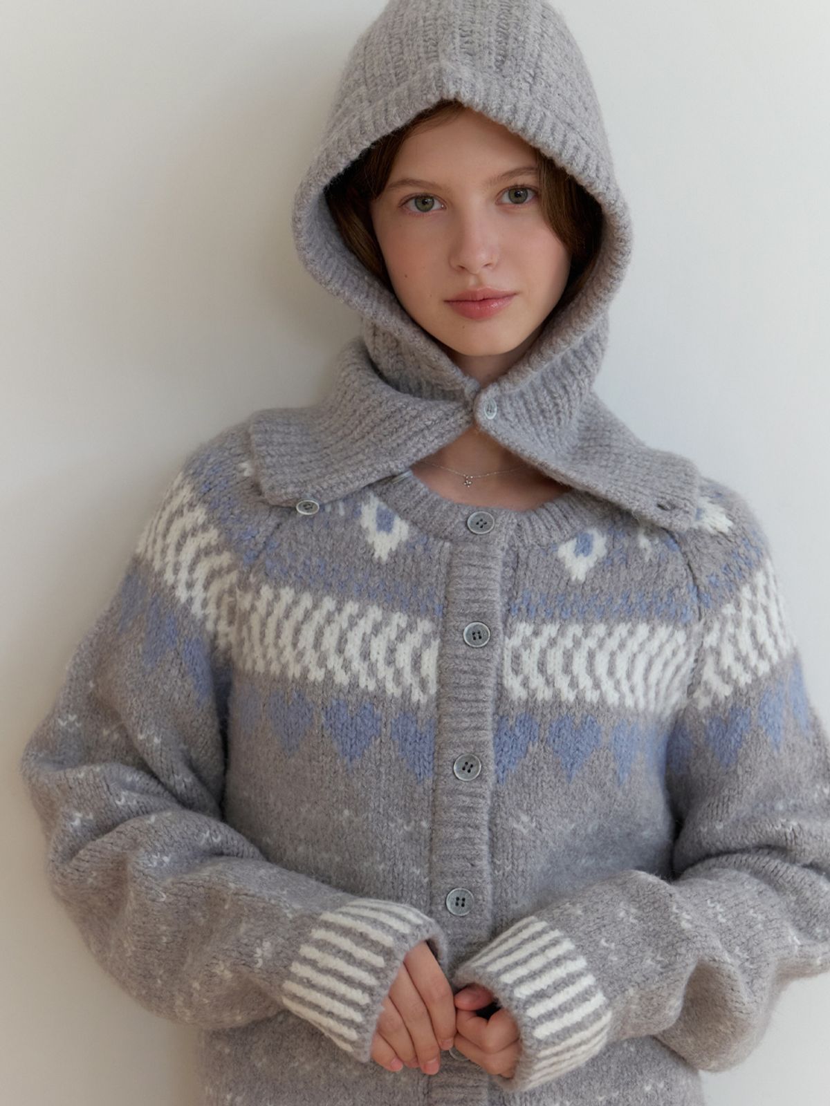 리엘(RE L) Luvv knit balaclava set_2piece (gray)
