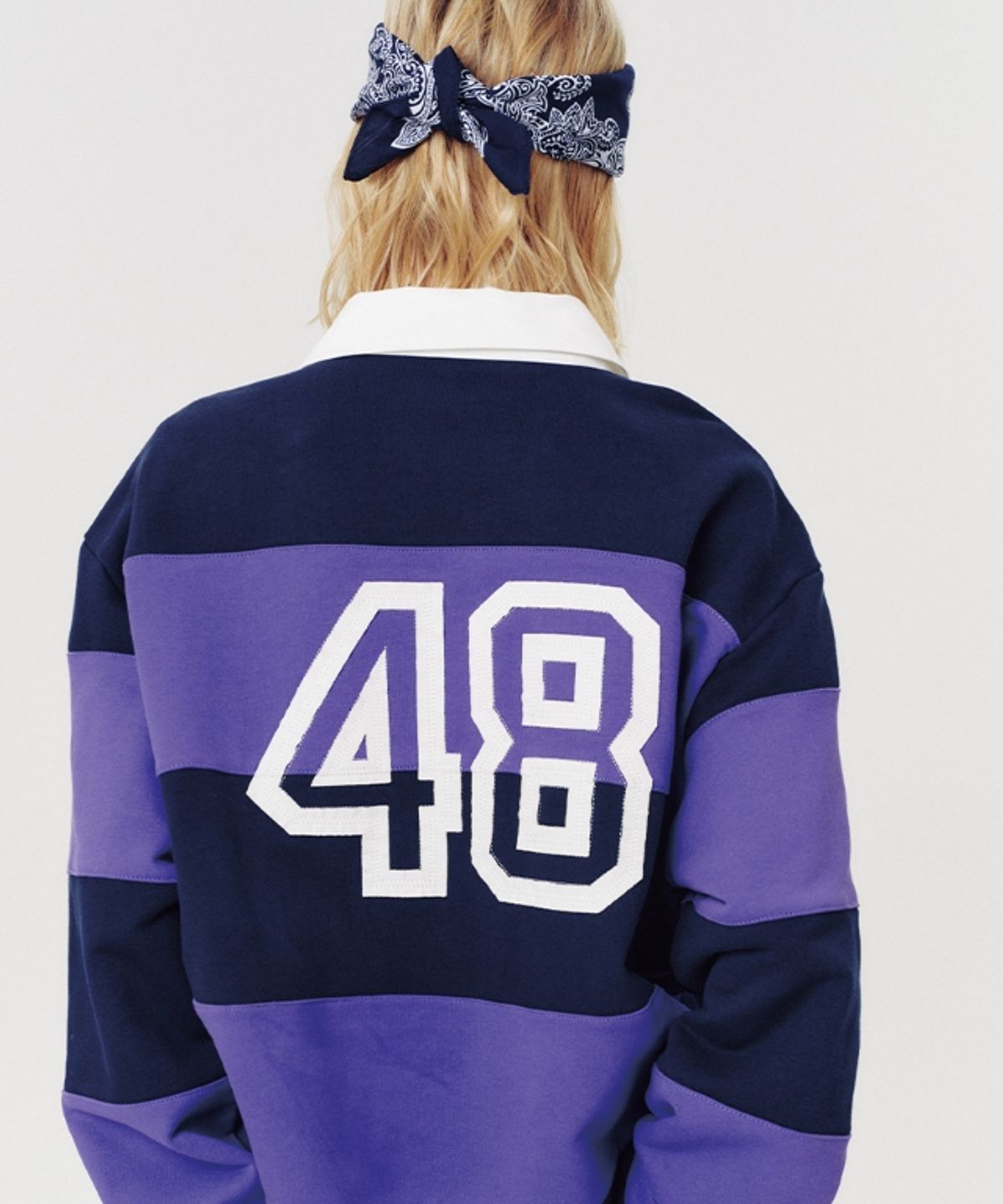 무드베러(MOODBETTER) 48 COLLEGE STRIPE RUGBY SHIRT PURPLE