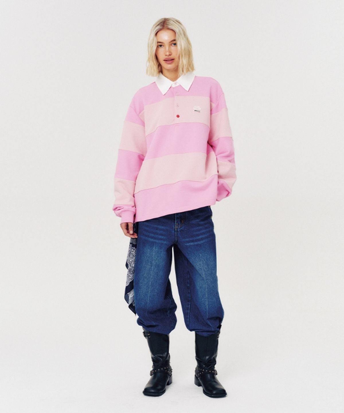 무드베러(MOODBETTER) 48 COLLEGE STRIPE RUGBY SHIRT PINK