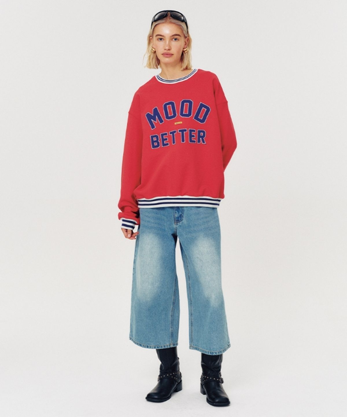 무드베러(MOODBETTER) COLLEGE STRIPED RIB SWEATSHIRT RED