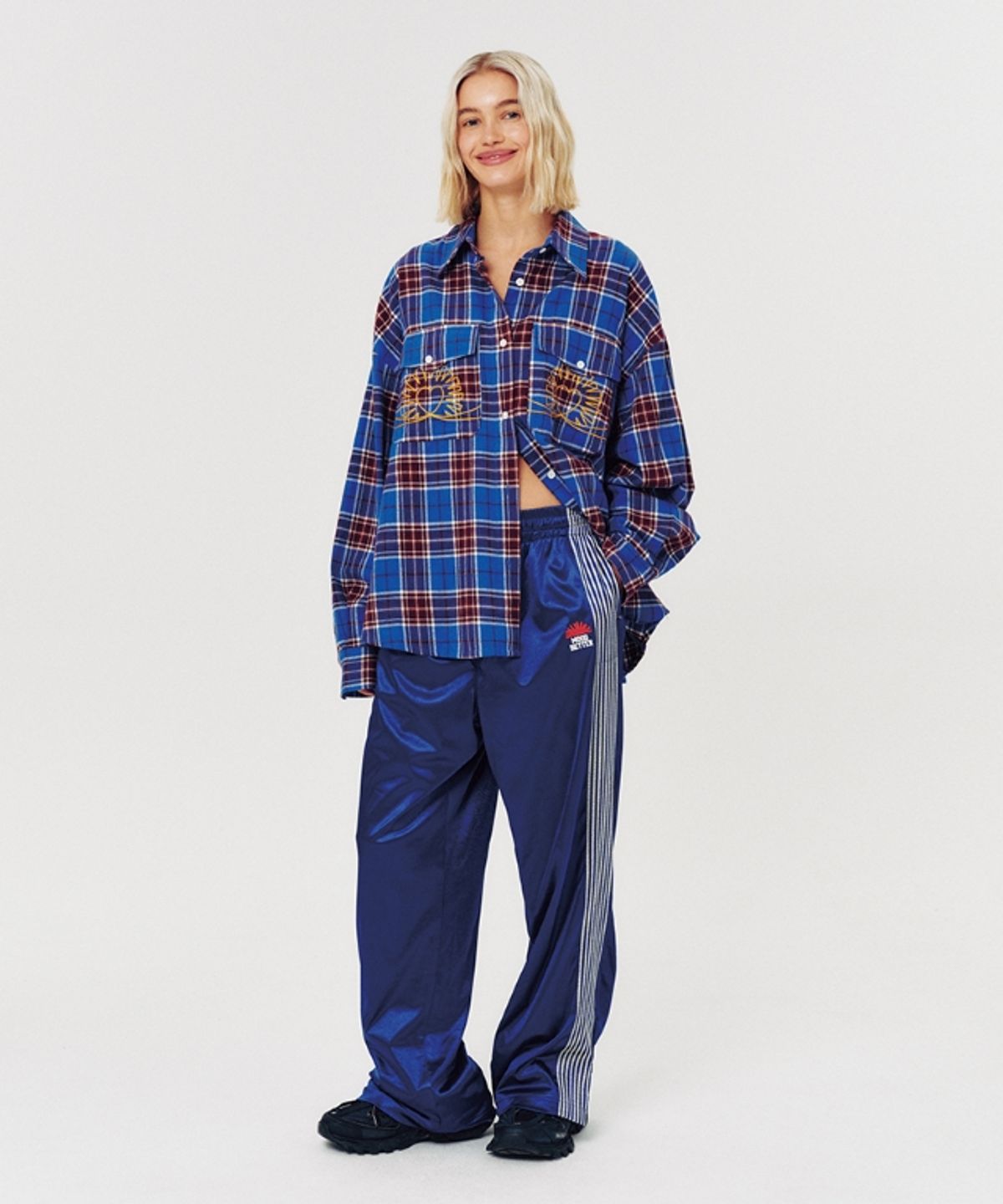 무드베러(MOODBETTER) OVERSIZED CHECK SHIRT BLUE