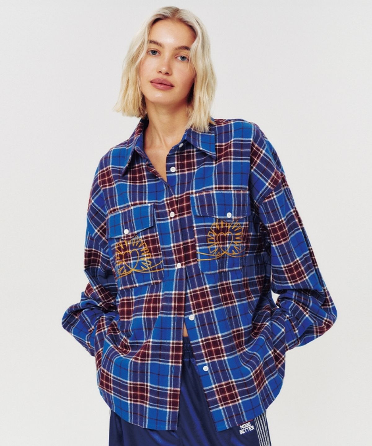 무드베러(MOODBETTER) OVERSIZED CHECK SHIRT BLUE