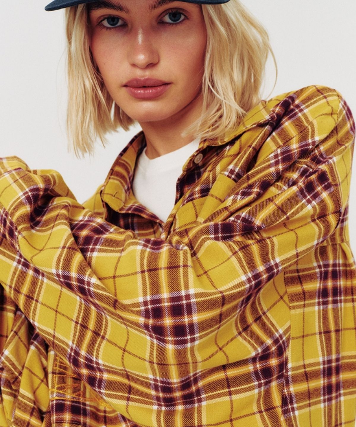 무드베러(MOODBETTER) OVERSIZED CHECK SHIRT YELLOW