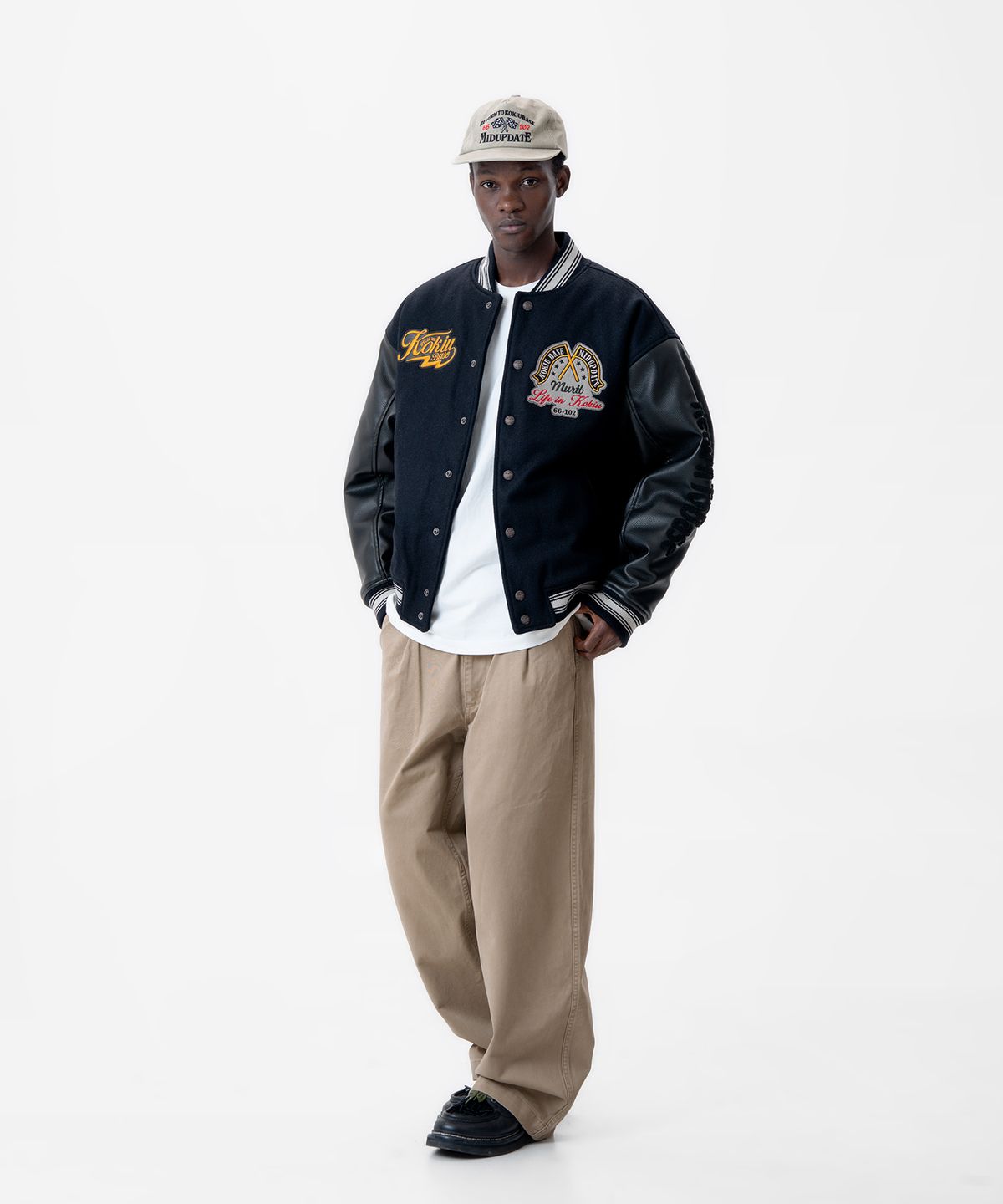 미드업데이트(MIDUPDATE) Wide Fit Cinchback Chino Pants_2color