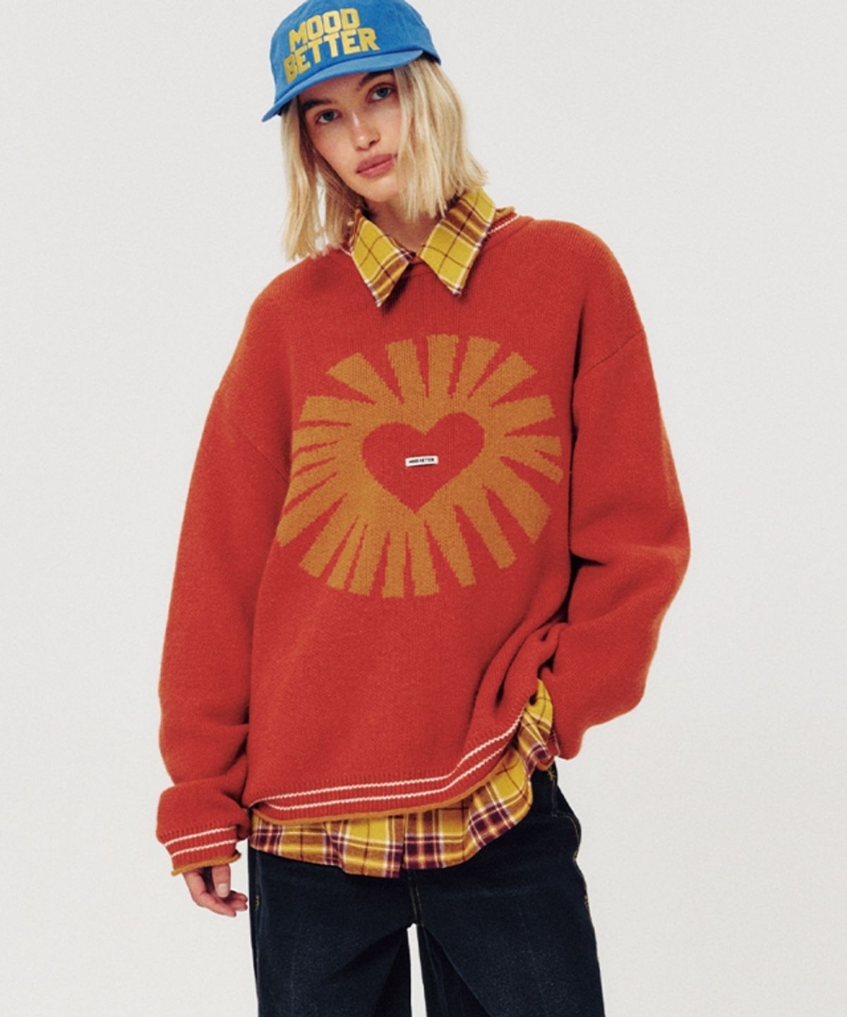 무드베러(MOODBETTER) RELAXED LOGO KNIT PULLOVER BRICK RED