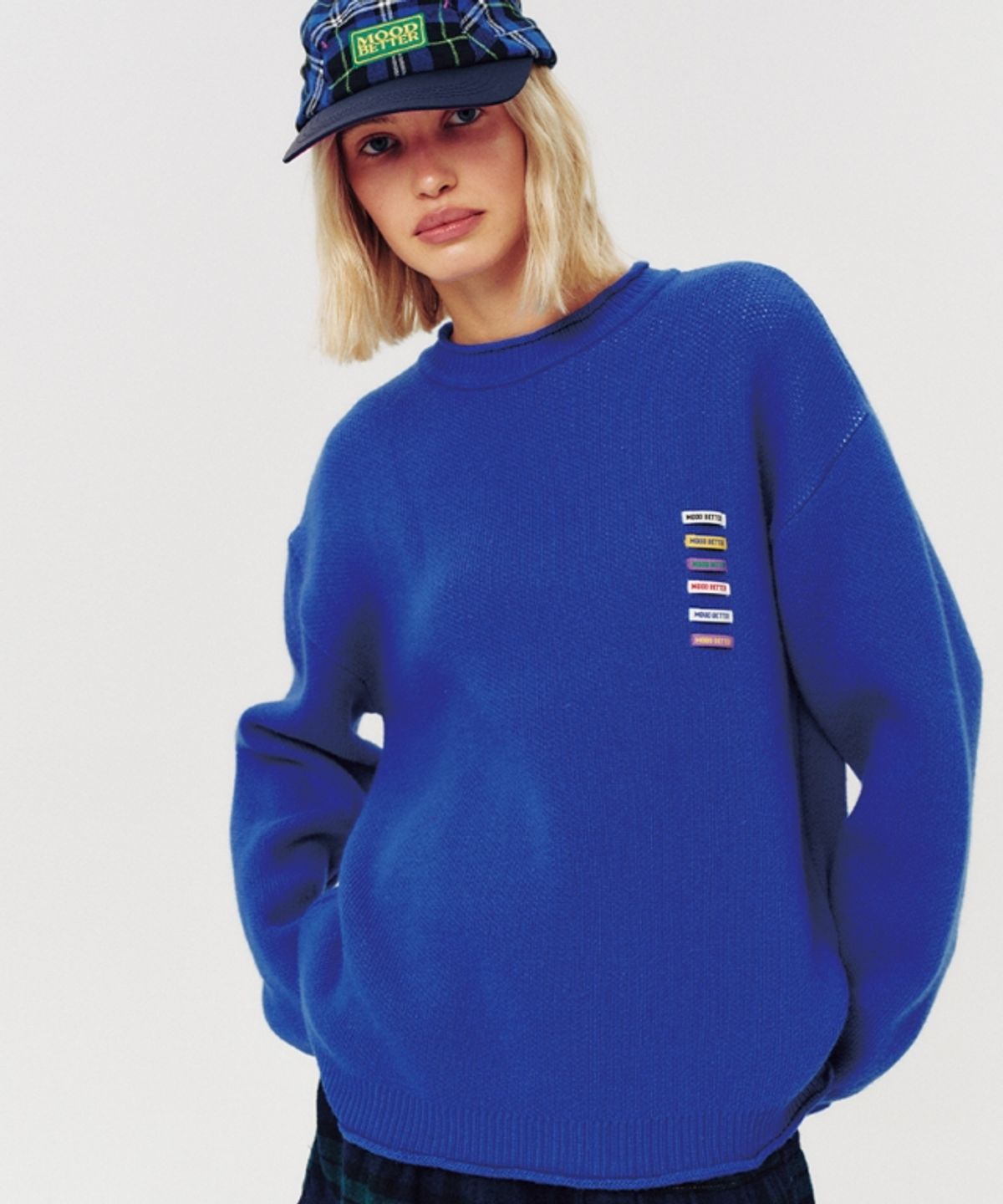 무드베러(MOODBETTER) LABEL POINT BACK NUMBER KNIT PULLOVER BLUE