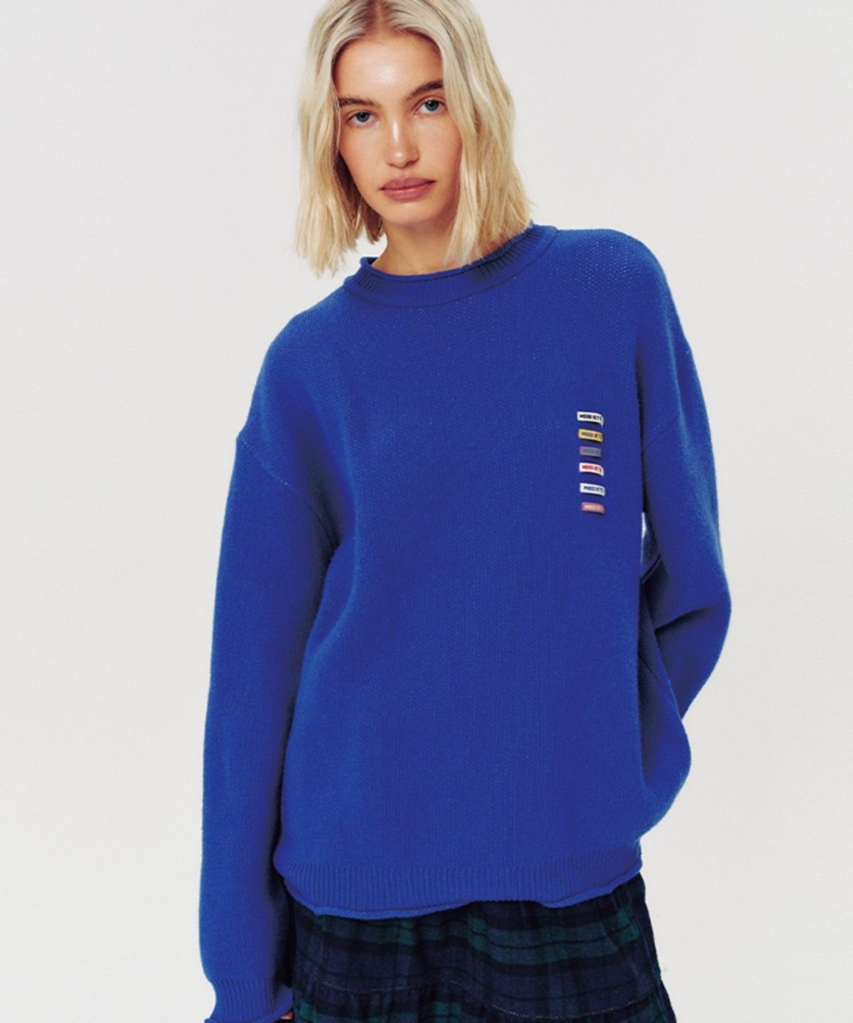 무드베러(MOODBETTER) LABEL POINT BACK NUMBER KNIT PULLOVER BLUE