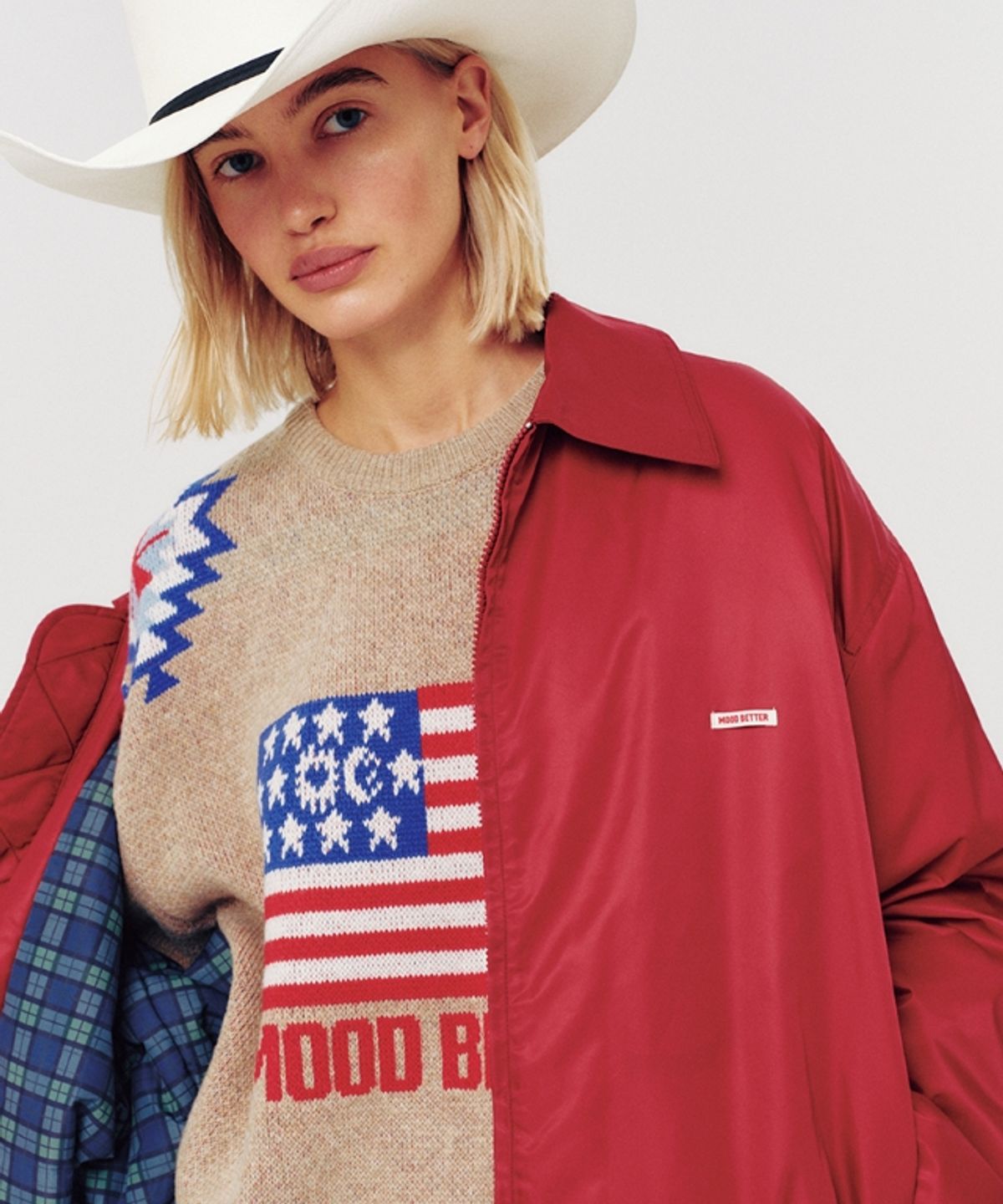 무드베러(MOODBETTER) WESTERN FLAG KNIT PULLOVER BEIGE