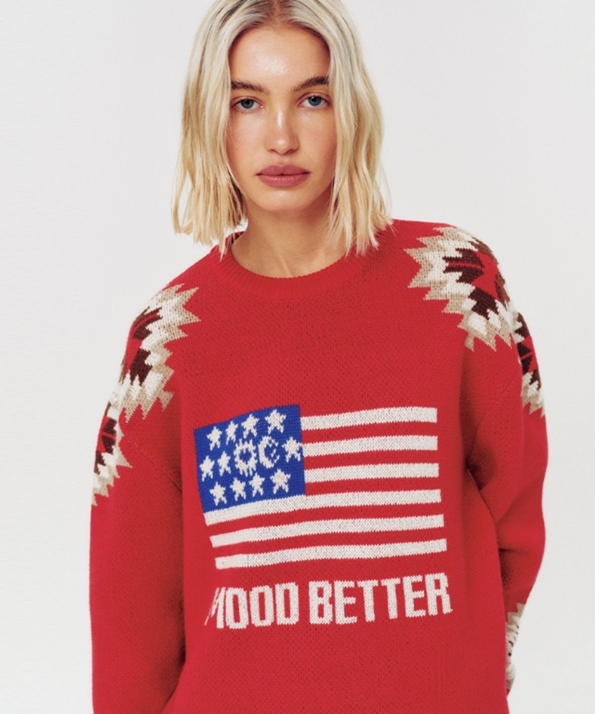 무드베러(MOODBETTER) WESTERN FLAG KNIT PULLOVER RED
