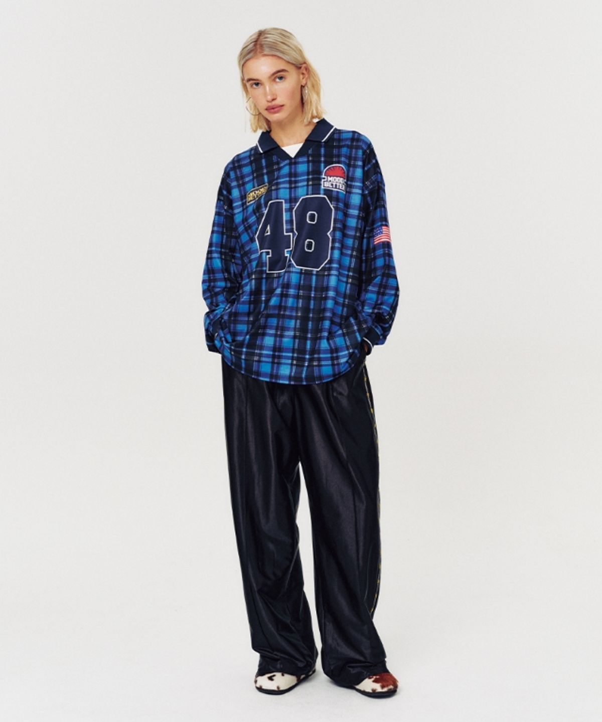 무드베러(MOODBETTER) NUMBER CHECK FOOTBALL JERSEY LONG SLEEVE BLUE