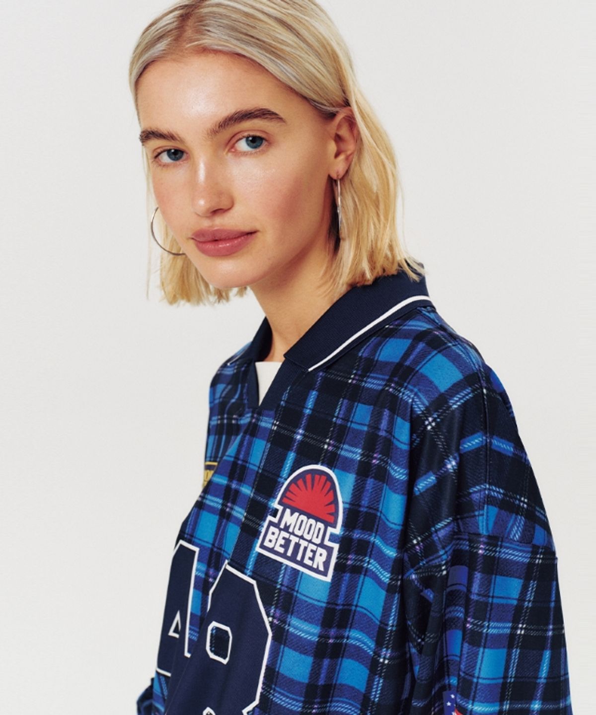 무드베러(MOODBETTER) NUMBER CHECK FOOTBALL JERSEY LONG SLEEVE BLUE