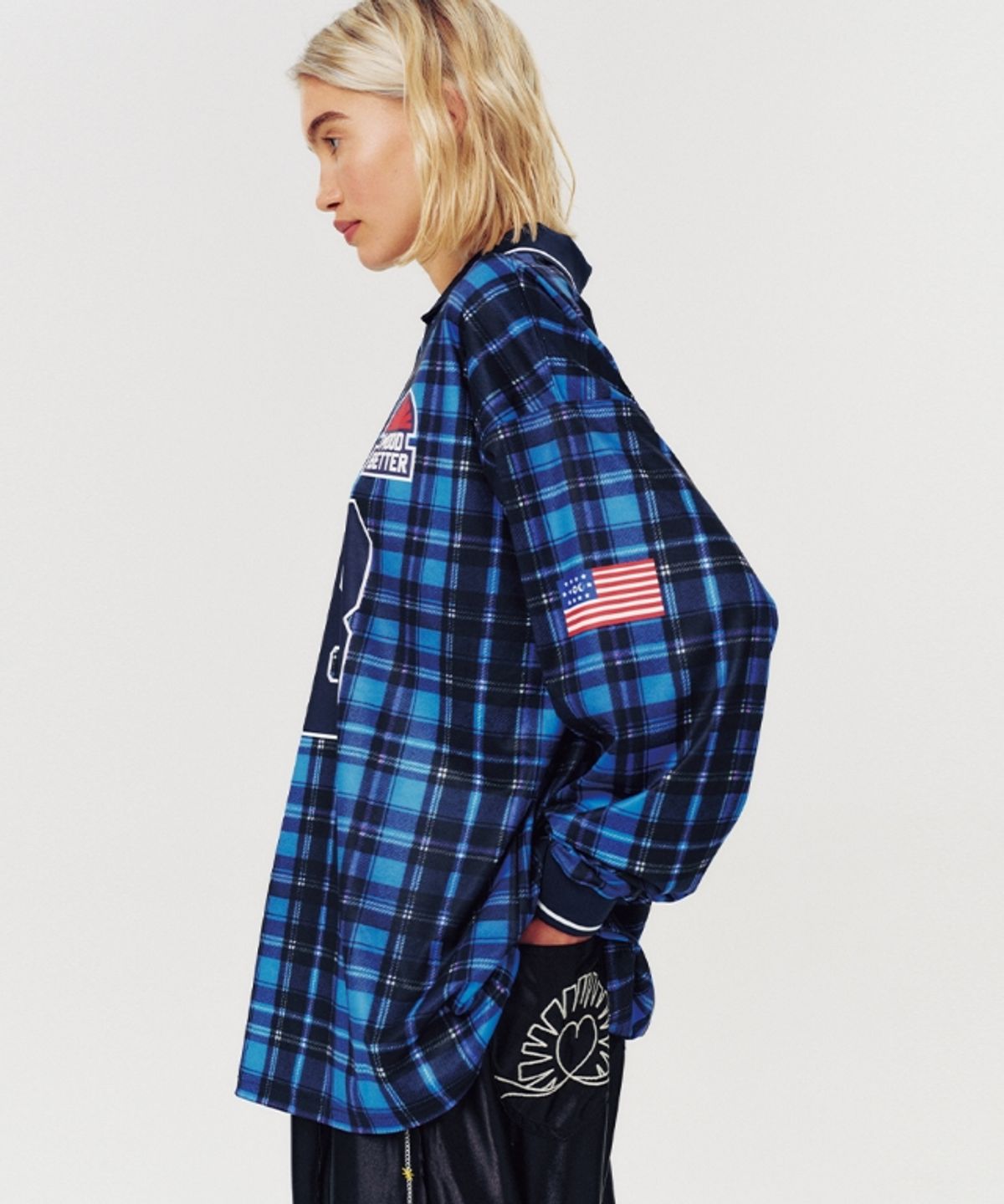 무드베러(MOODBETTER) NUMBER CHECK FOOTBALL JERSEY LONG SLEEVE BLUE