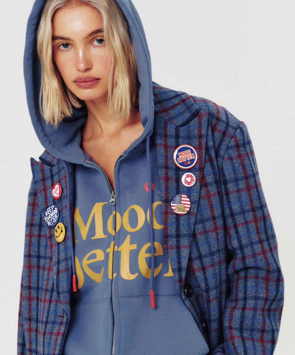 무드베러(MOODBETTER) MOOD HOODED ZIP UP DUSTY BLUE
