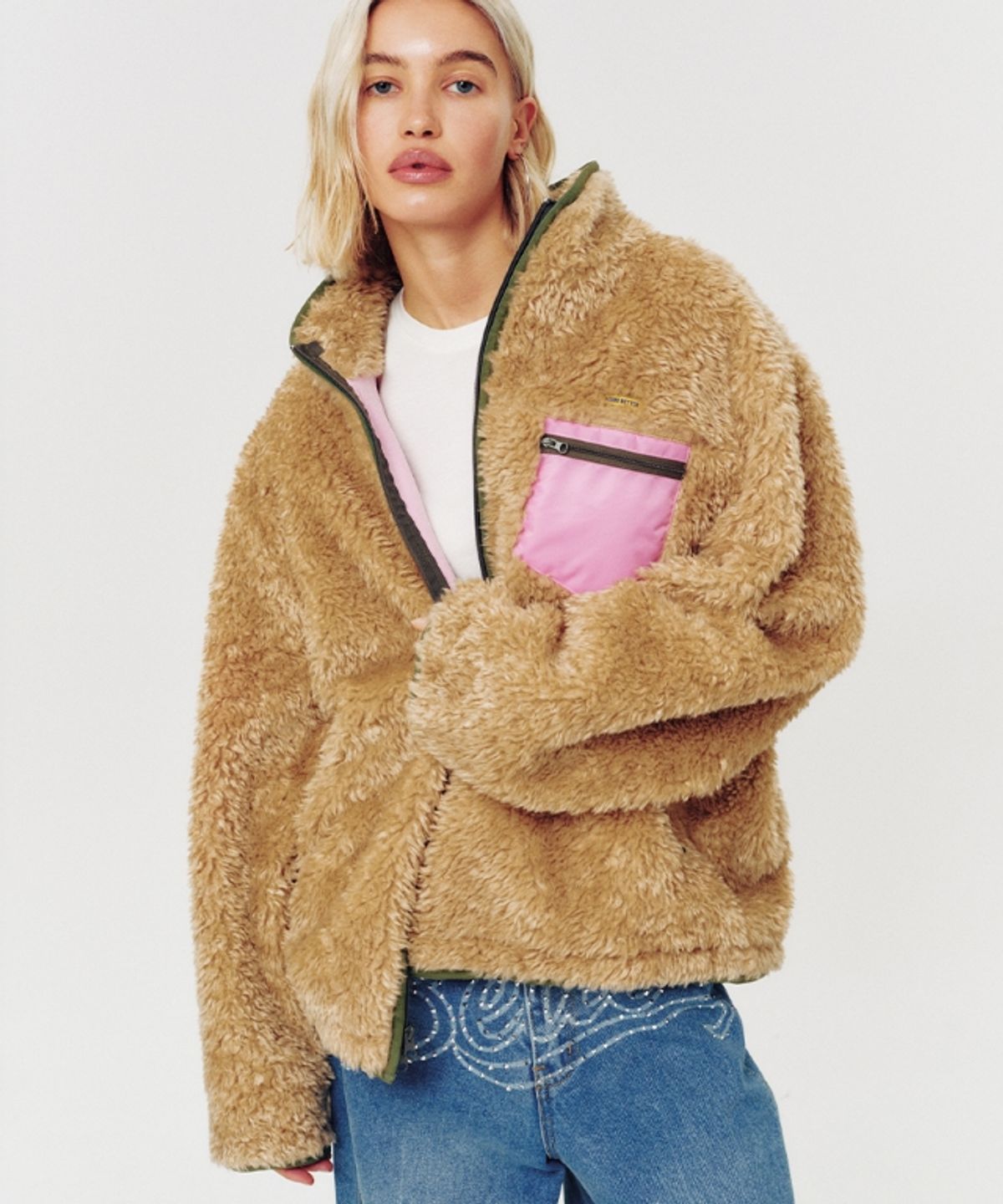 무드베러(MOODBETTER) SHEARLING FLEECE ZIP UP JUMPER BROWN