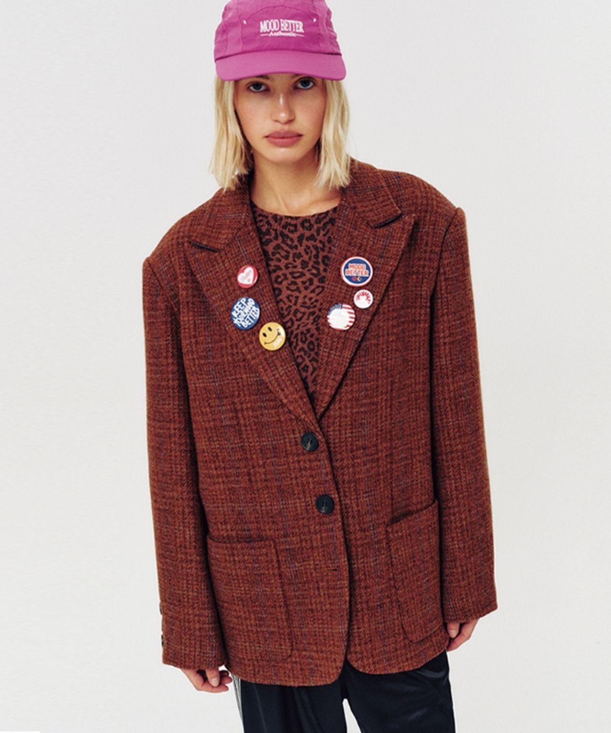무드베러(MOODBETTER) CHECK WOOL BLAZER BROWN