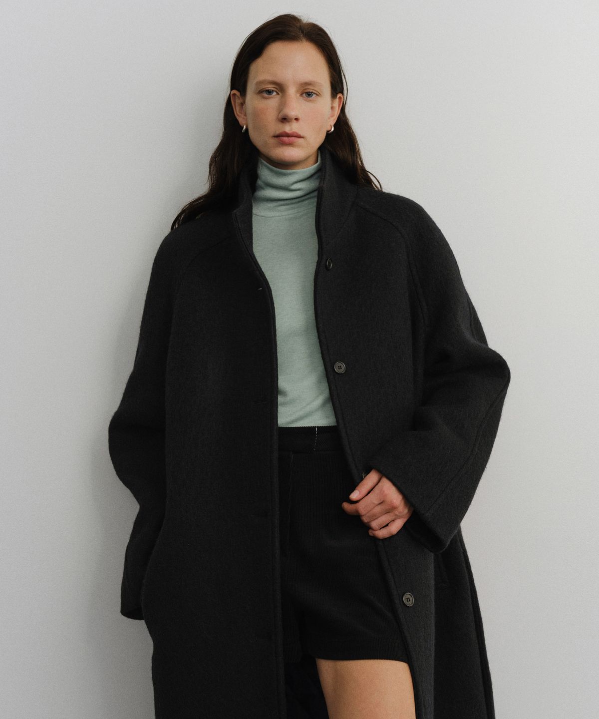 유라고(URAGO) Wool high neck belted coat_Dark navy