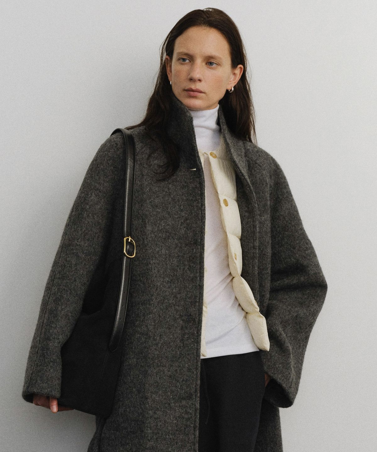 유라고(URAGO) Wool high neck belted coat_Charcoal