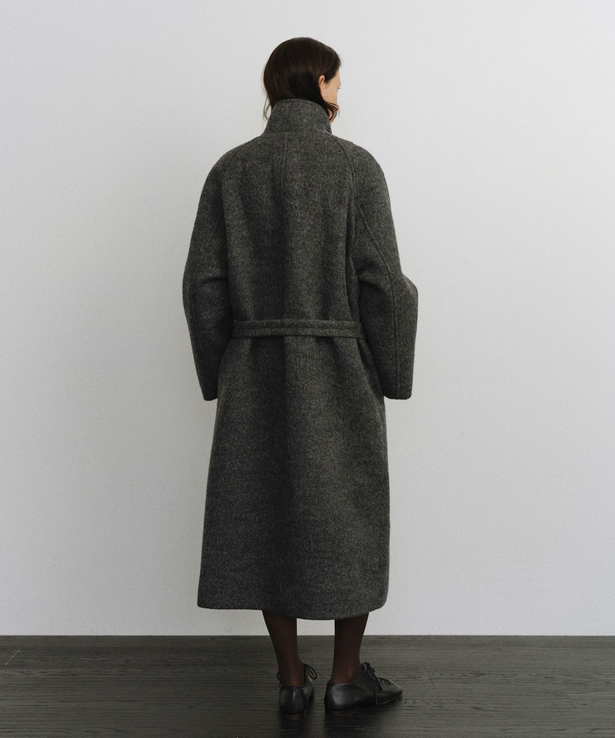 유라고(URAGO) Wool high neck belted coat_Charcoal