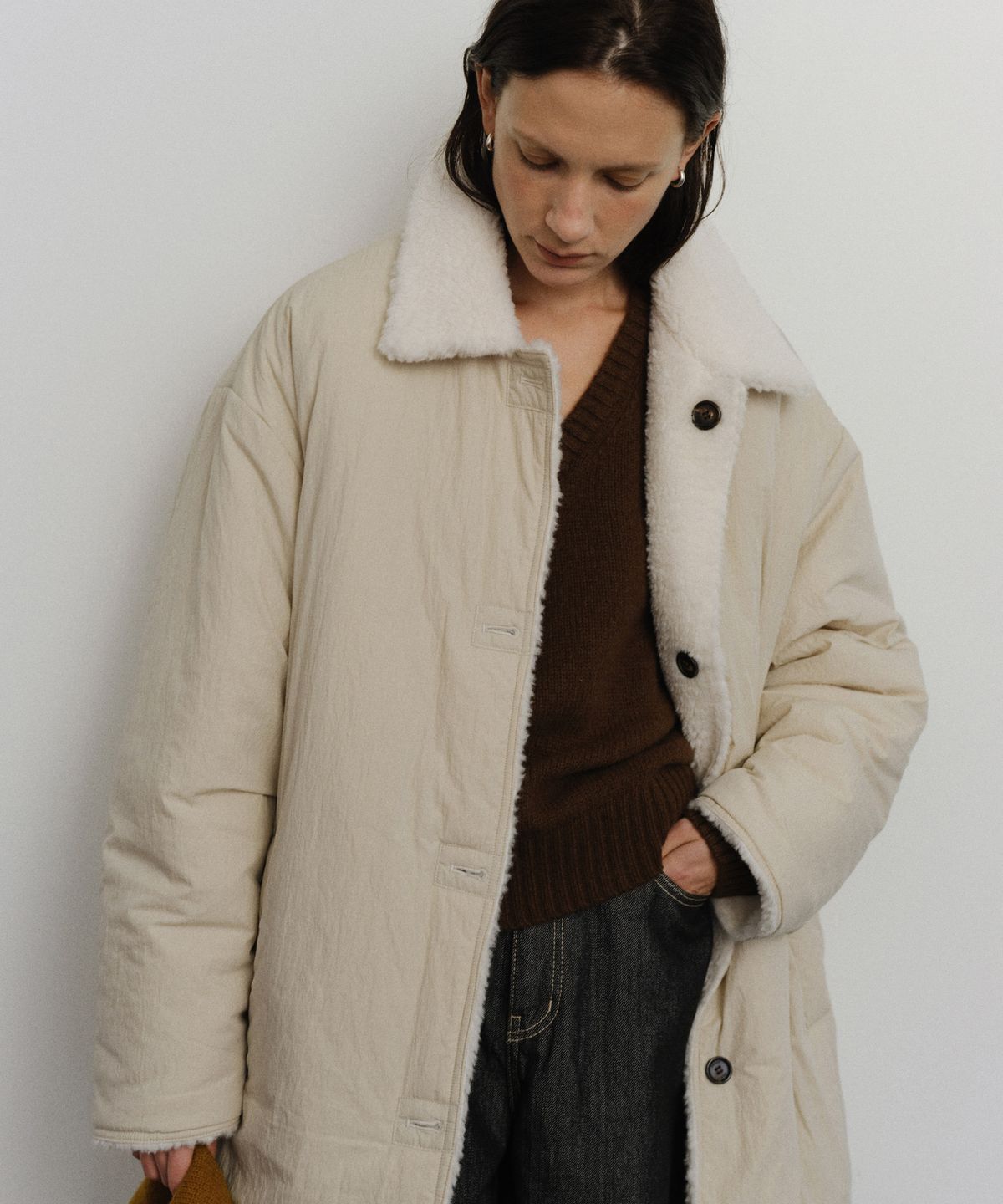 유라고(URAGO) Reversible shearing padded coat_Light beige