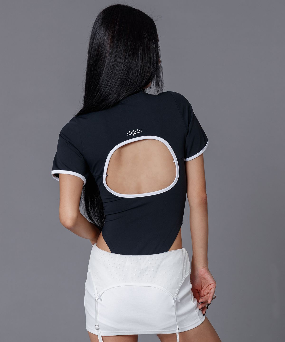 슬리시스(SLYISIS) Half Zip Open Back Bodysuit (Dark Navy)