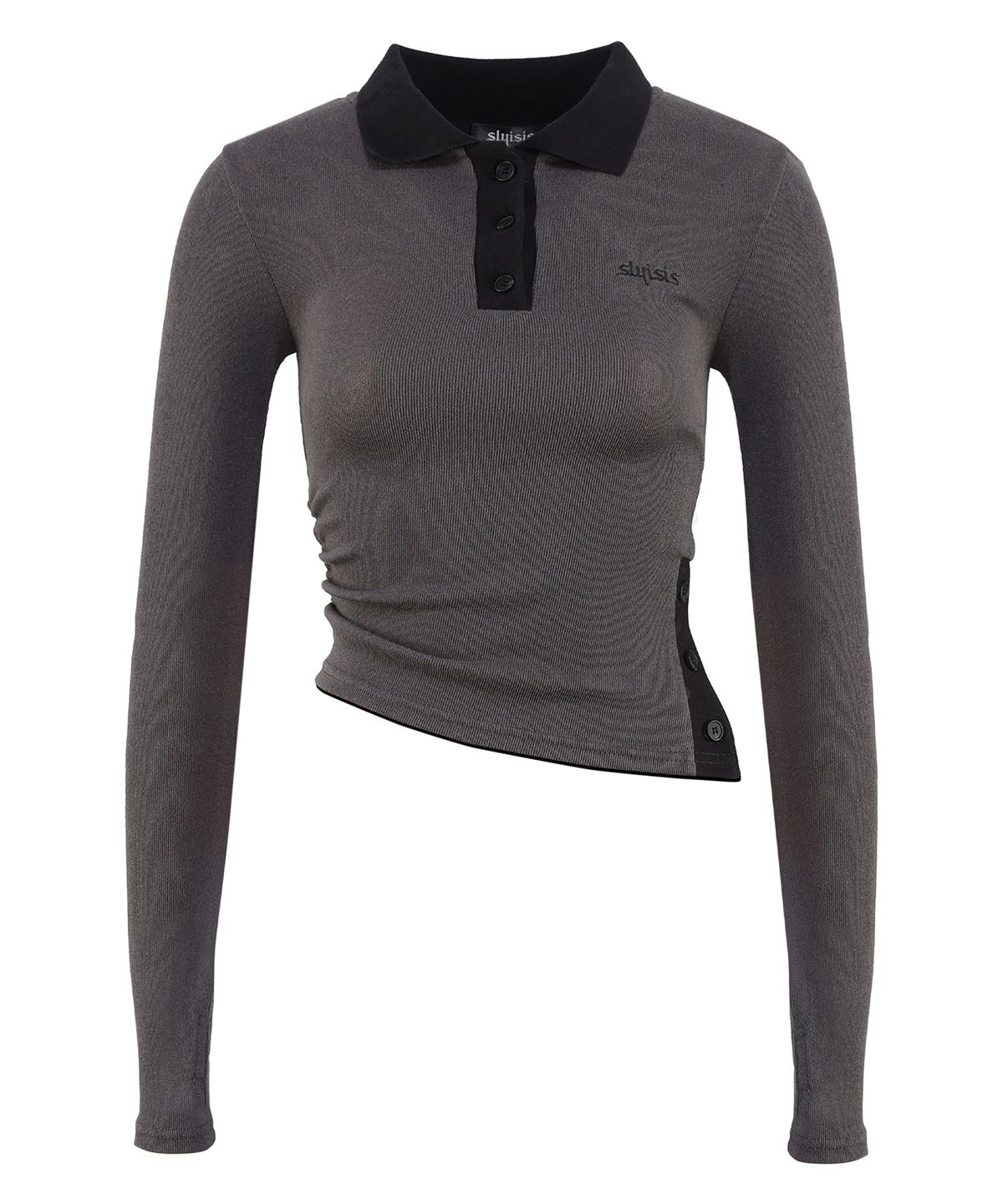 슬리시스(SLYISIS) Unbalance Slit Polo Top (Charcoal)