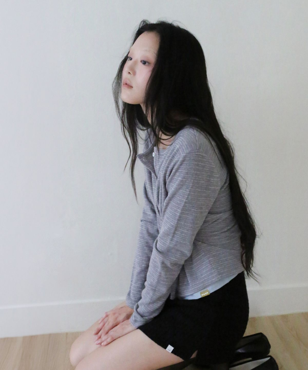 포에브(POEV) Cable Knit Mini Skirt Shorts - Black