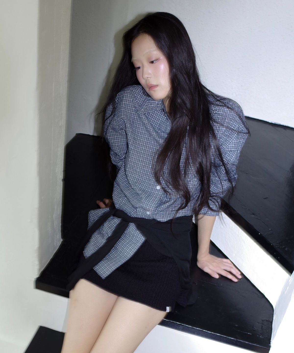 포에브(POEV) Cable Knit Mini Skirt Shorts - Black