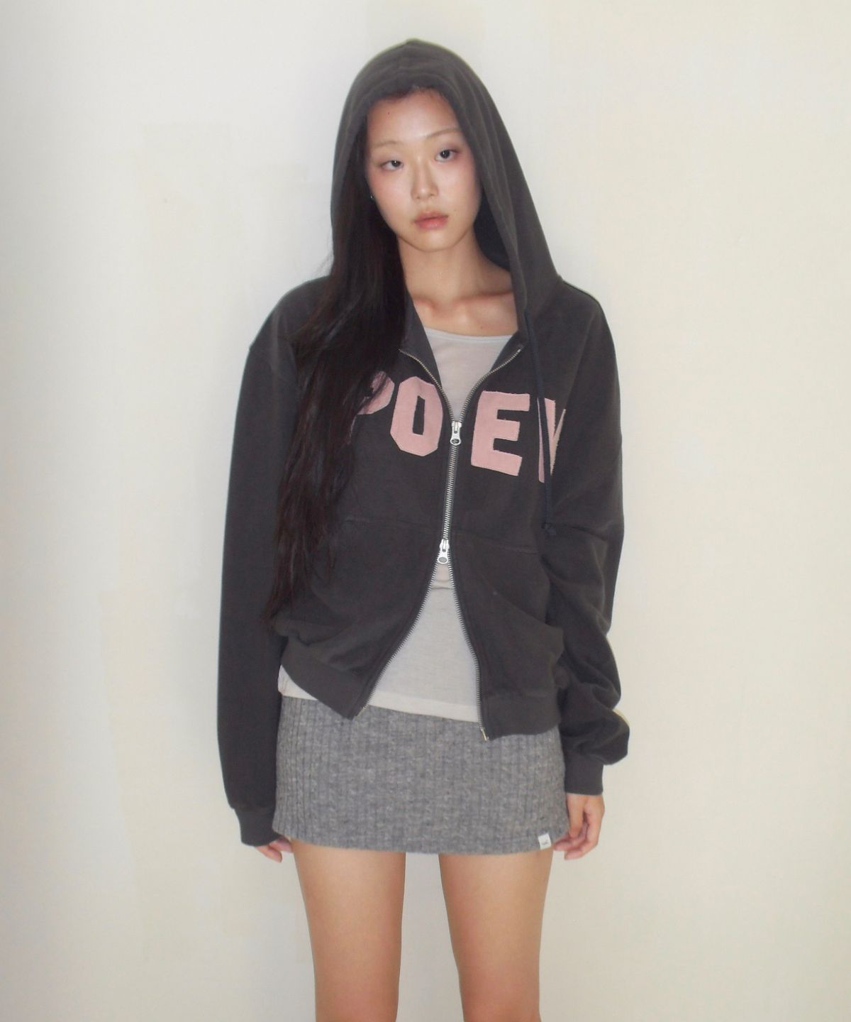 포에브(POEV) Cable Knit Mini Skirt Shorts - Grey