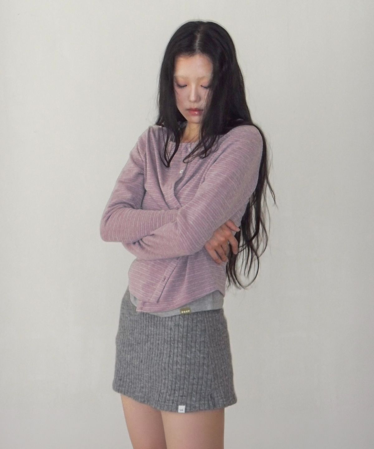 포에브(POEV) Cable Knit Mini Skirt Shorts - Grey