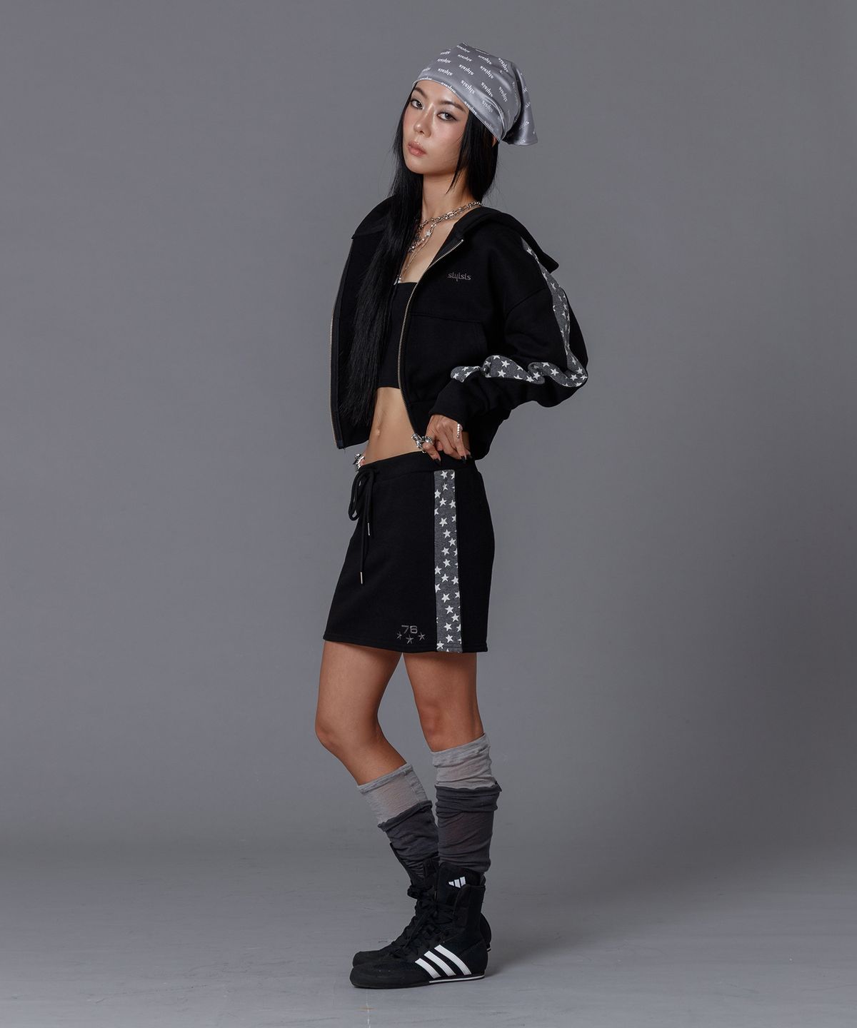 슬리시스(SLYISIS) Star Line Crop Hoodie Zip-up (Black)