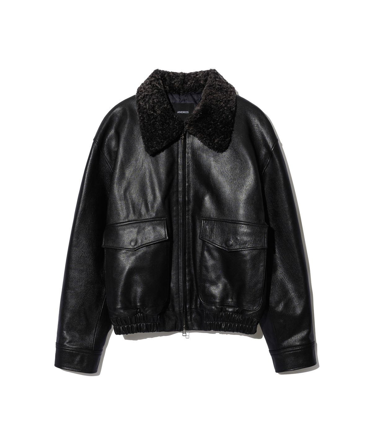앤드로스(ANDROS) Goat Leather Shearling Collar Jumper (Black)
