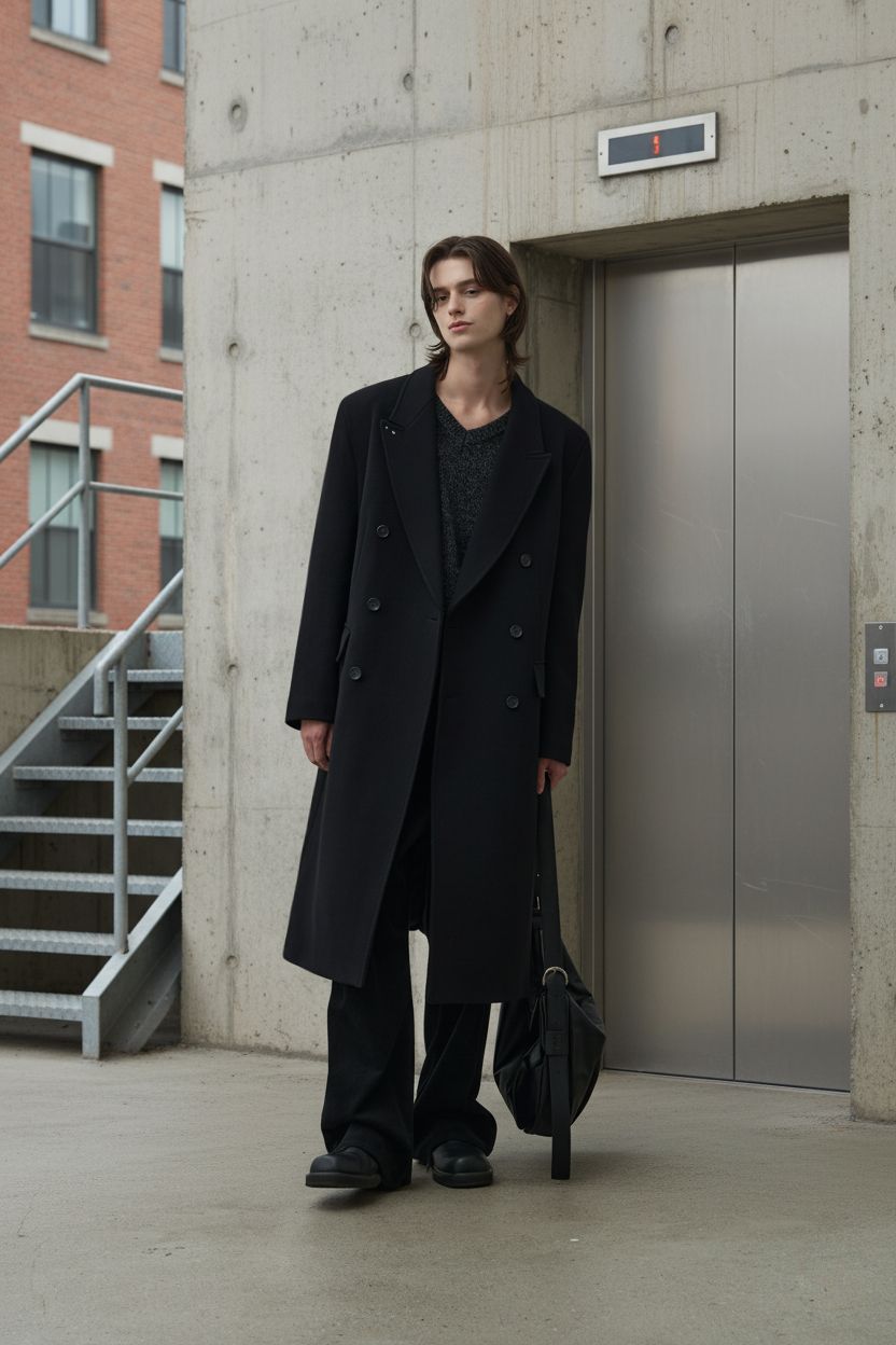 MUSINSA | ALYSS [WOOL 90] Studded Chester Wool Double Coat [Black]