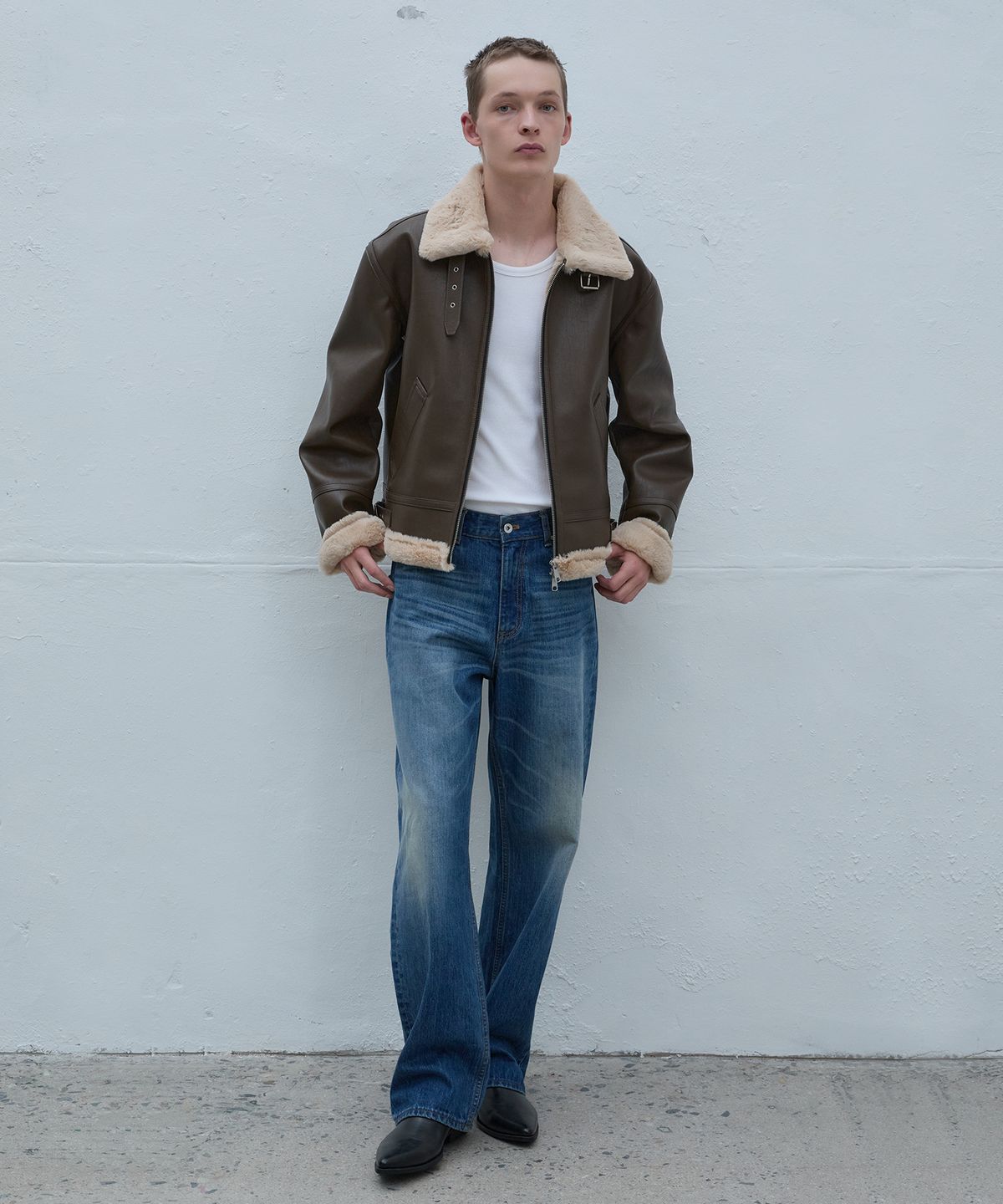 앤드로스(ANDROS) B-3 Shearling Jacket (Khaki Brown/Beige)