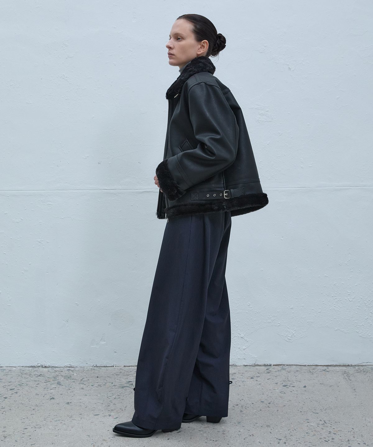 앤드로스(ANDROS) B-3 Shearling Jacket (Black/Black)