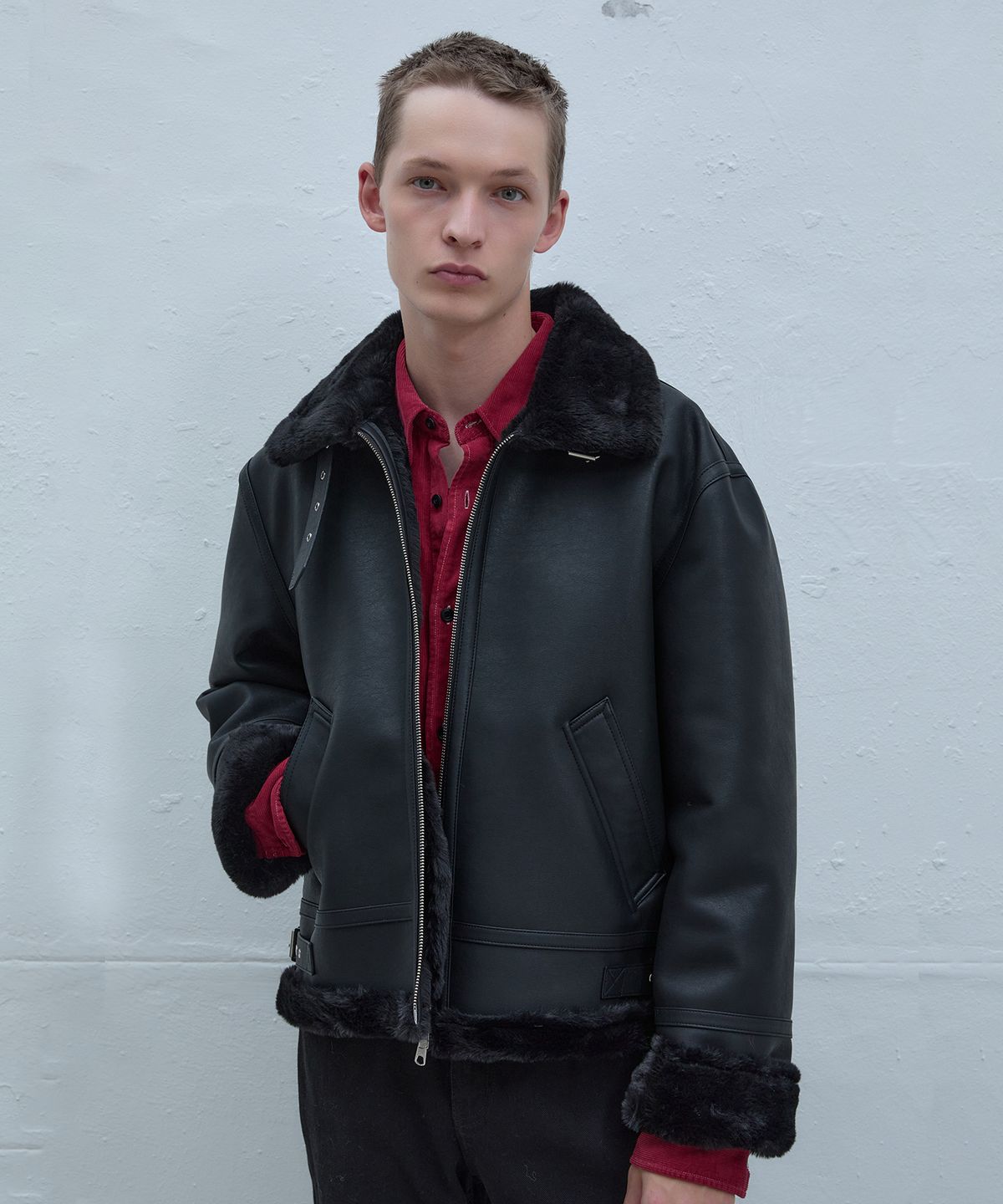 앤드로스(ANDROS) B-3 Shearling Jacket (Black/Black)