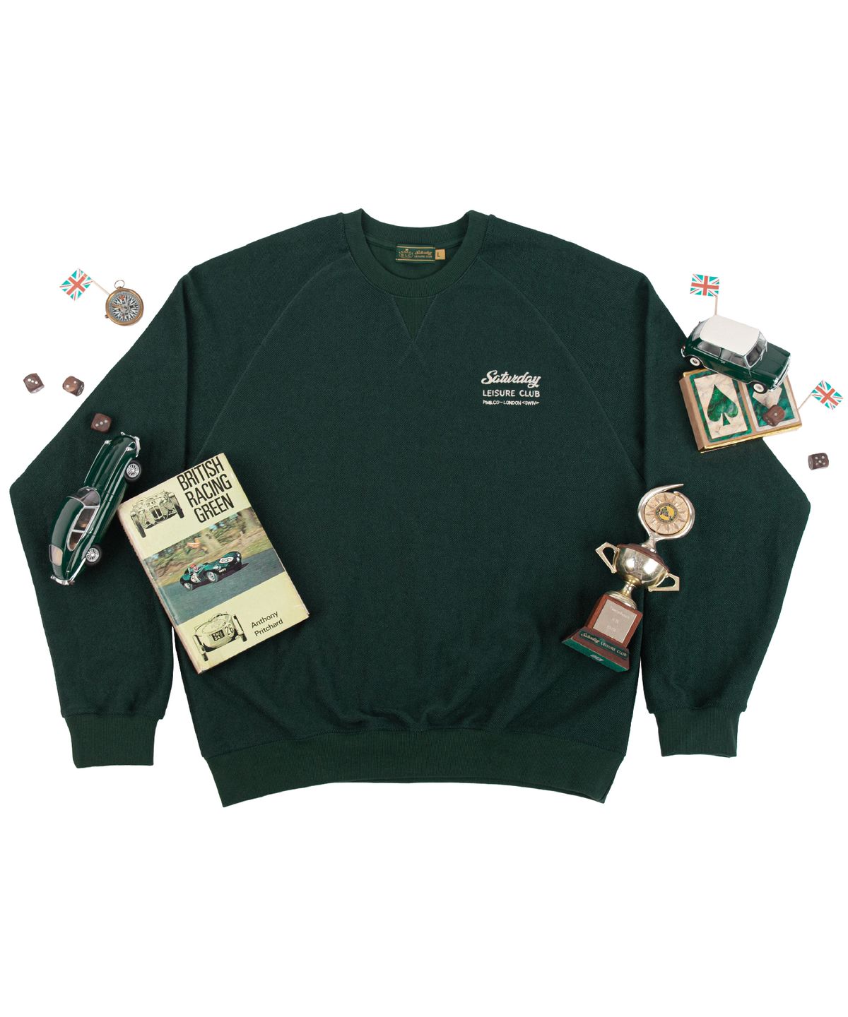세러데이 레저 클럽(SATURDAY LEISURE CLUB) Leisure Reverse Terry Raglan Sweatshirt (Unisex) - British Racing Green