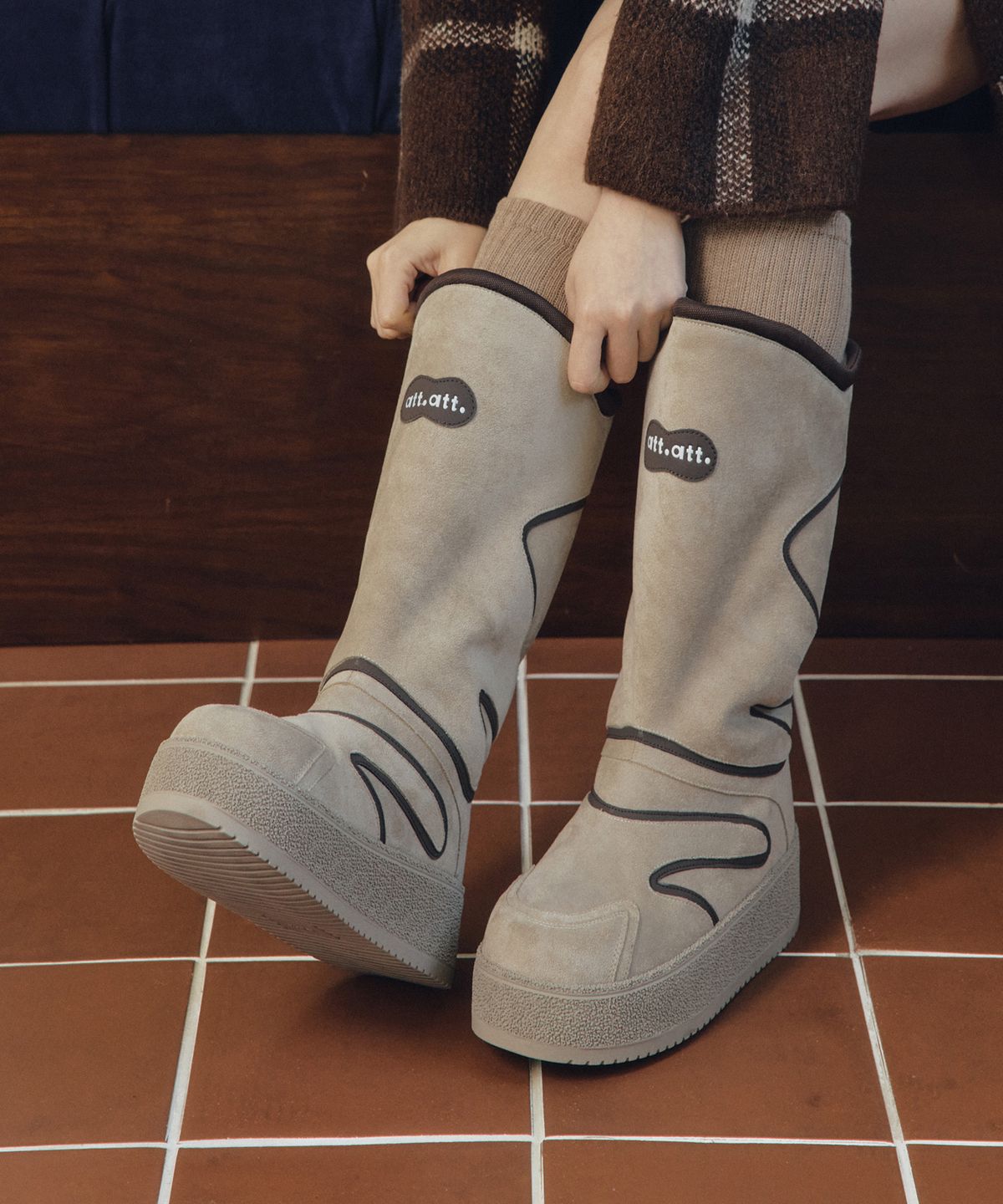 에이티티(ATT) Wave Stitch Fur Mid Boots (att4001)