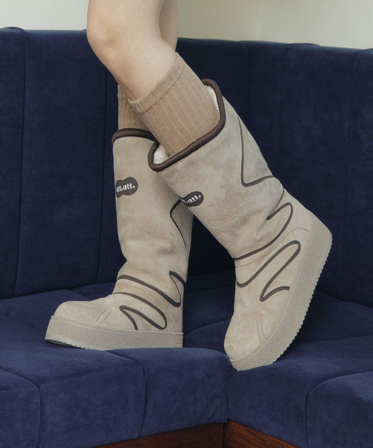 에이티티(ATT) Wave Stitch Fur Mid Boots (att4001)