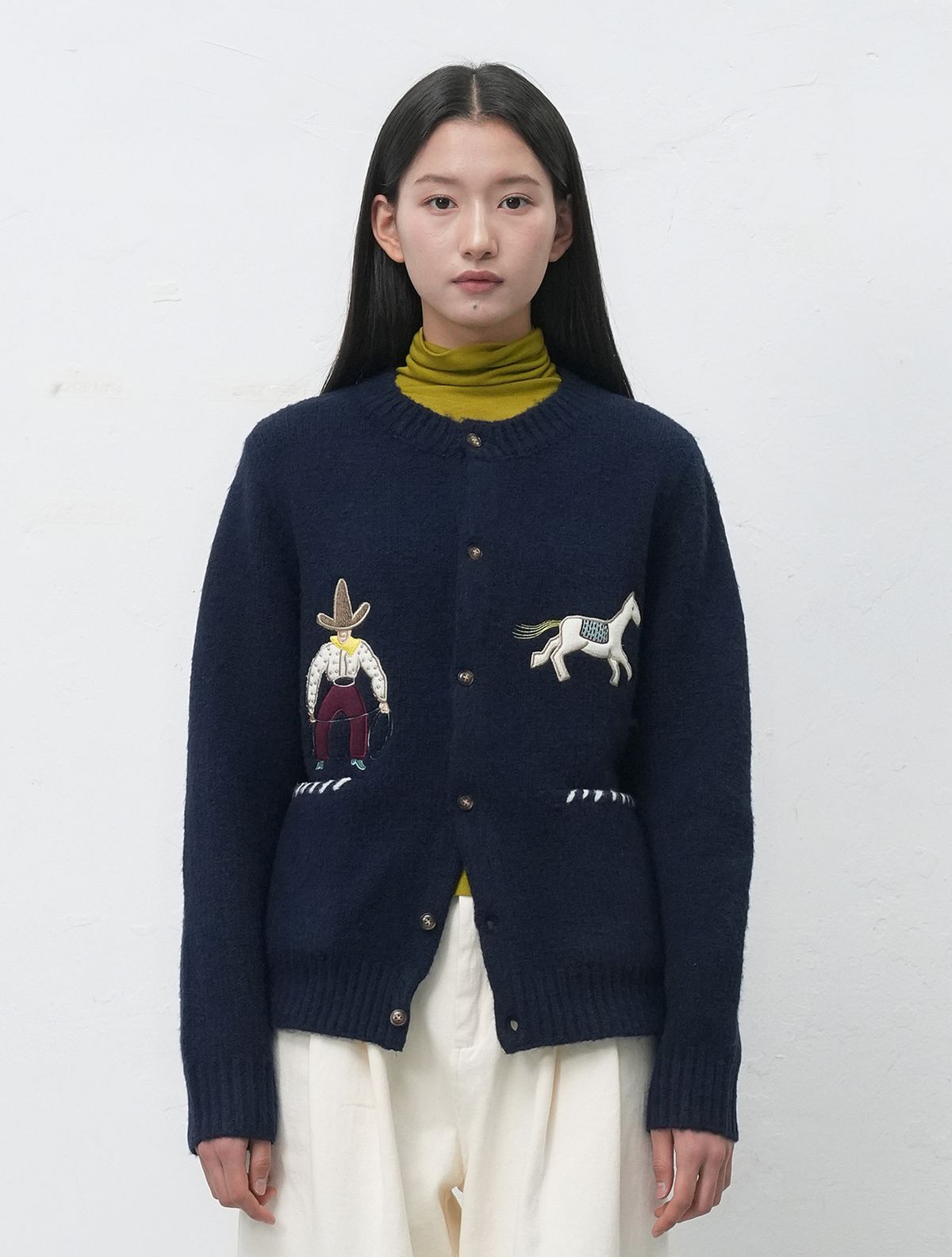 제너럴아이디어(GENERALIDEA) UNISEX 카우보이 크루넥 가디건 [NAVY] / SBE4U04013