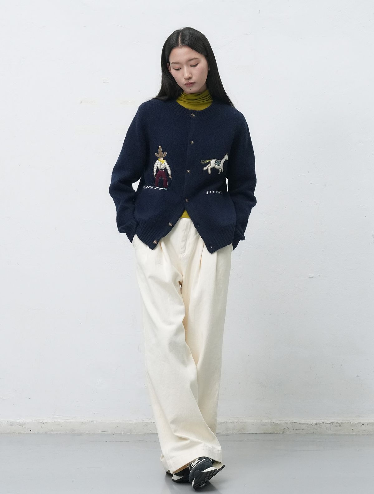 제너럴아이디어(GENERALIDEA) UNISEX 카우보이 크루넥 가디건 [NAVY] / SBE4U04013