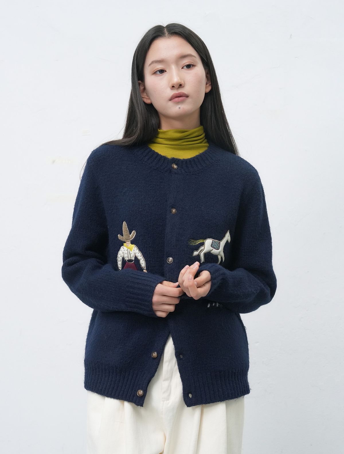 제너럴아이디어(GENERALIDEA) UNISEX 카우보이 크루넥 가디건 [NAVY] / SBE4U04013