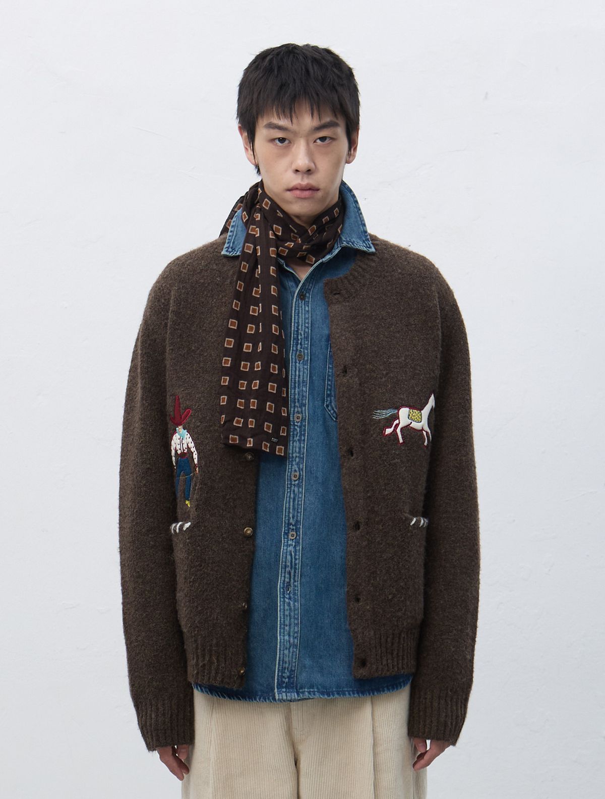 제너럴아이디어(GENERALIDEA) UNISEX 카우보이 크루넥 가디건 [BROWN] / SBE4U04013