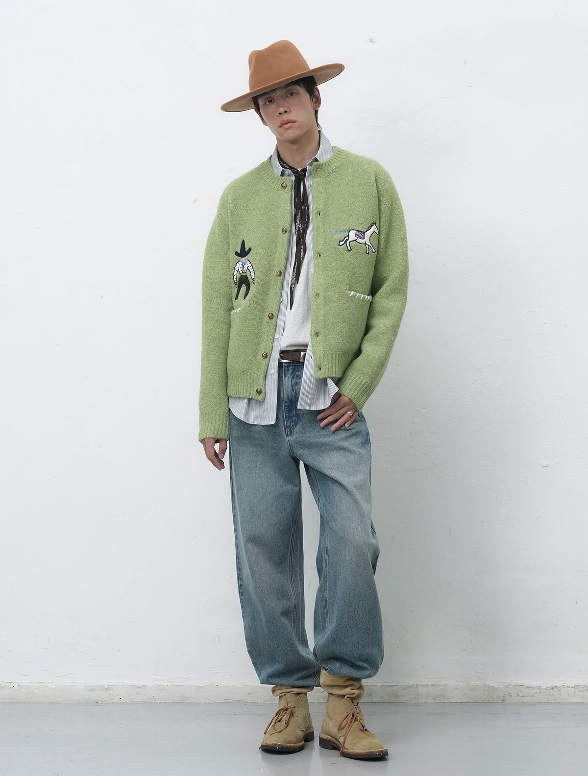 제너럴아이디어(GENERALIDEA) UNISEX 카우보이 크루넥 가디건 [LIME] / SBE4U04013